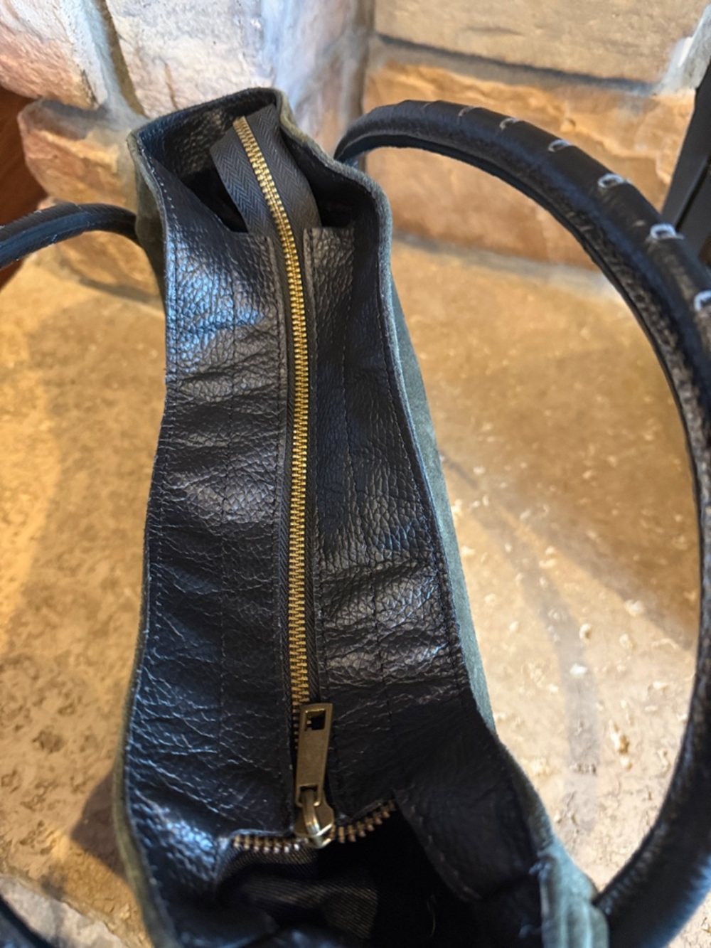 CHEVAL Firenze Italian Green Suede Bag with Black Leather Trim - Picture 5 of 7